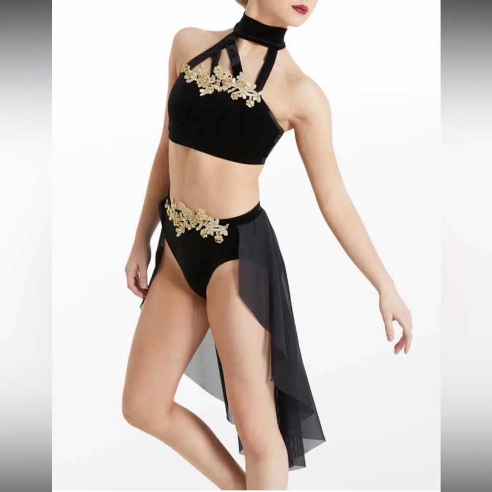 Weissman Elite Velvet Bra Top And Skirt Set Dance Costume Black Size XL NEW